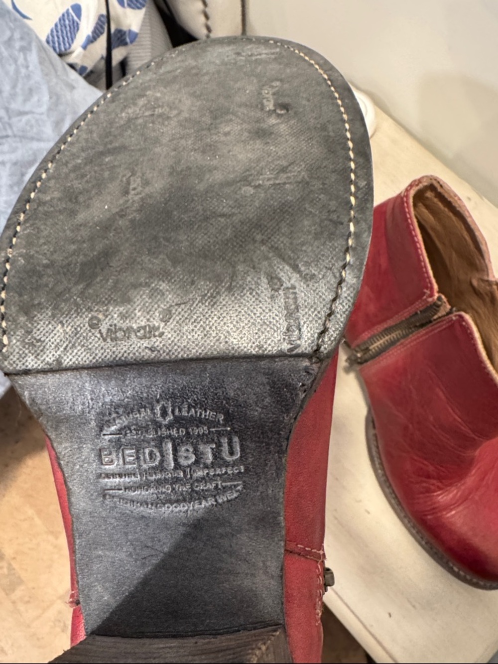 Bed Stu Women’s Red Leather Ankle Boots Size 10 - Picture 6 of 6